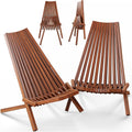 Melino 2-Pack Wooden Folding Tamarack Chair, Low Profile Outdoor Lounge Seat, Chestnut - Foldable Acacia Seating for Patio and Lawn, Portable Beach or Camping Wood Furniture