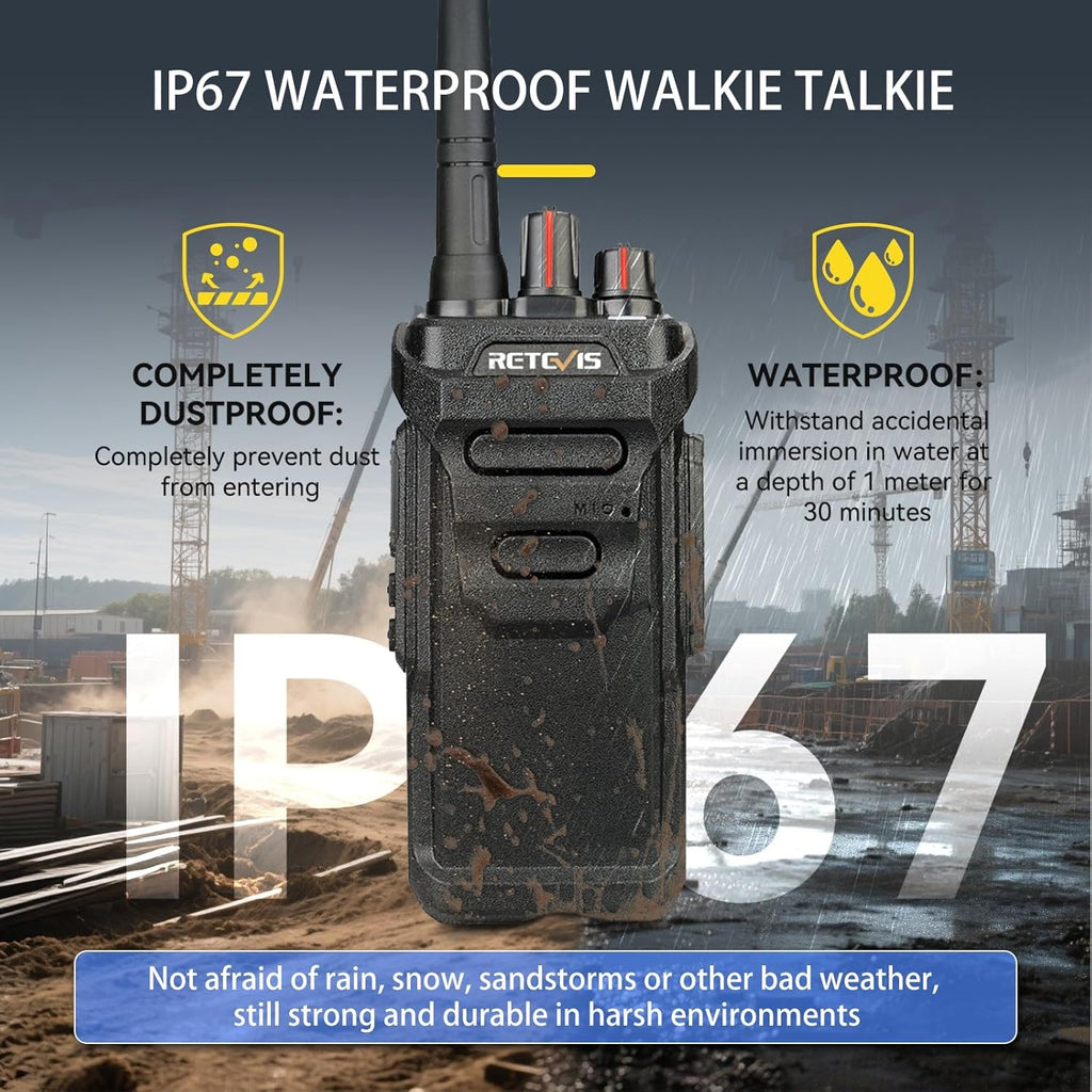Retevis RT48 Waterproof Walkie Talkies,Heavy Duty Rugged 2 Way Radio,IP67 Dustproof,Waterproof up to 1m/30min,1200mAh Rechargeable Professional Two Way Radio,VOX,SOS,for Construction Business(6Pack)