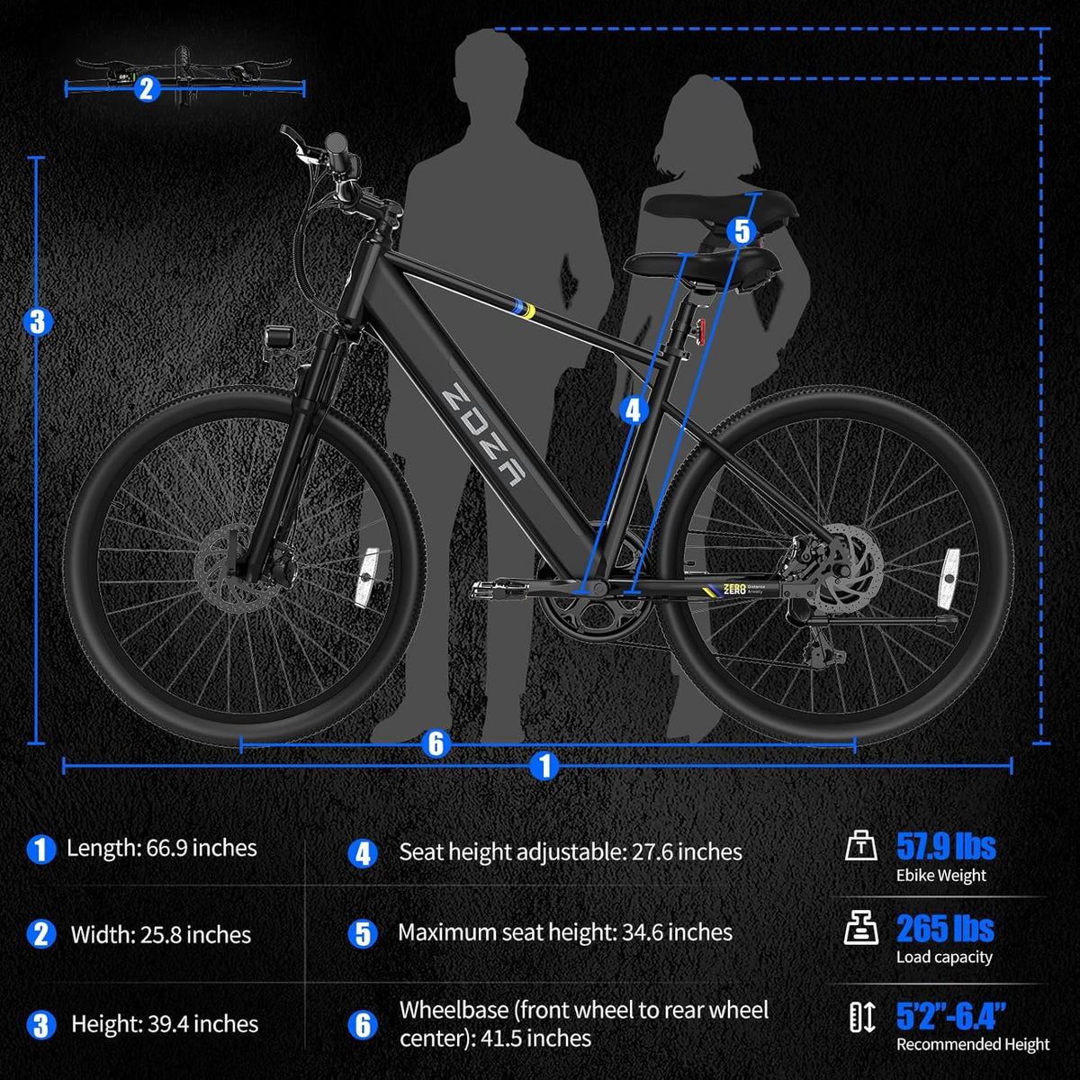 ZDZA Electric Bike, 1000W Peak Motor, 26” E Bike for Adults, 40 Miles Range & 22 Mph Ebike, Electric Bicycle for Commute, 7 Speed & Colorful LCD Display