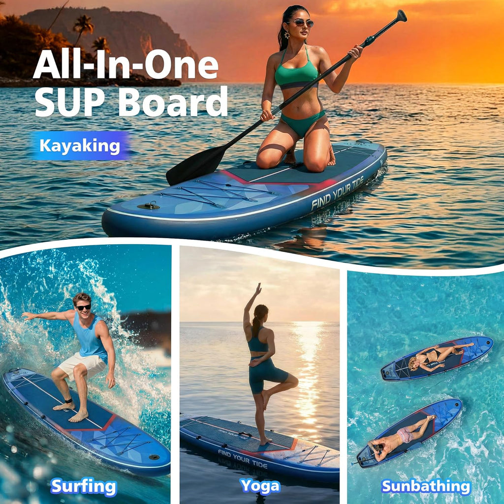 PRAISUN 12' x 35” Inflatable Paddle Board, 450lbs Extra Wide Stand Up Paddleboard for Youth/Adults of All Skill Levels, Stable SUP with Seat & Full Kit, for Fishing, Yoga, Lake & Ocean