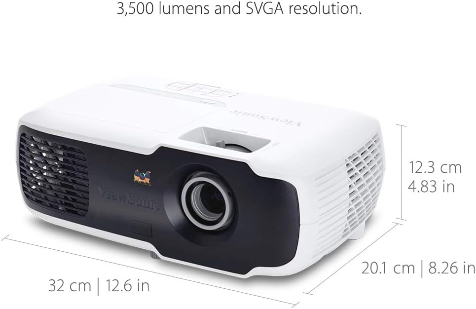ViewSonic PA502S 3500 Lumens High Brightness SVGA Projector for Home and Office with HDMI and Optical Zoom,Black/white