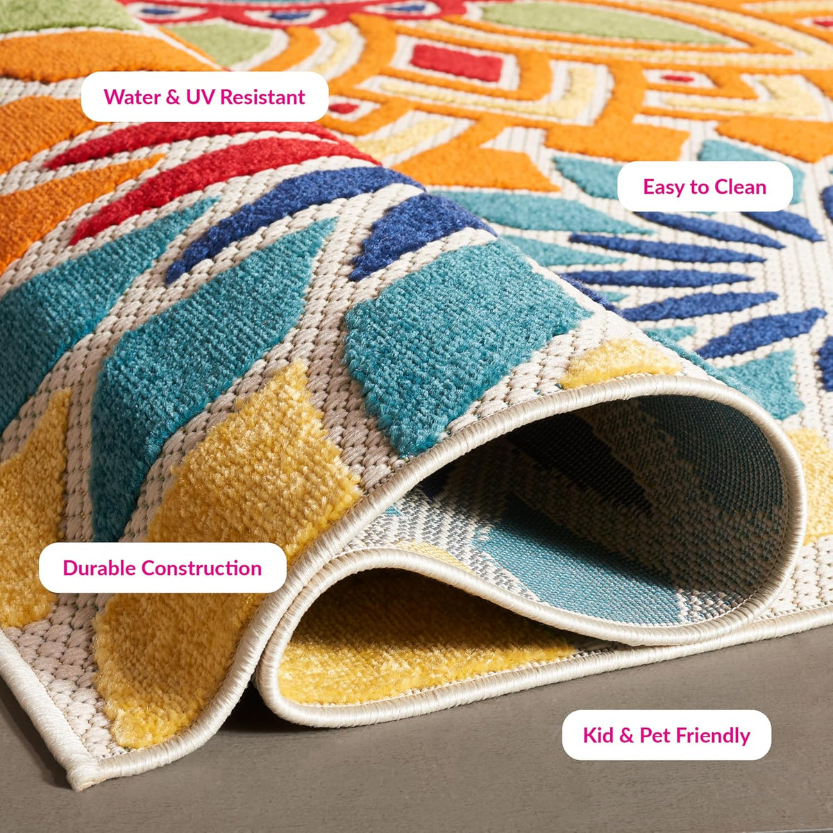 SAFAVIEH Washable Rug Outdoor Cabana Collection - 8' x 10', Ivory & Orange, Non-Shedding & Easy to Clean, Ideal for Patio, Backyard, Mudroom (CBN328A)