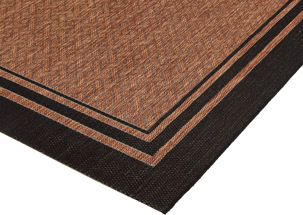 Gertmenian Indoor/Outdoor Flatweave Area Rug - 5x7 Standard, Stain & UV Resistant, Ideal For Deck, Patio, Poolside, Mudroom - Simple Border, Black Tan, 21490