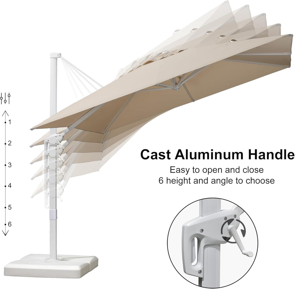 PURPLE LEAF 9 FT White Patio Umbrella With Base Outdoor Cantilever Umbrellas Square Offset Umbrella Windproof with 360° Rotation for Garden Deck Pool, Beige