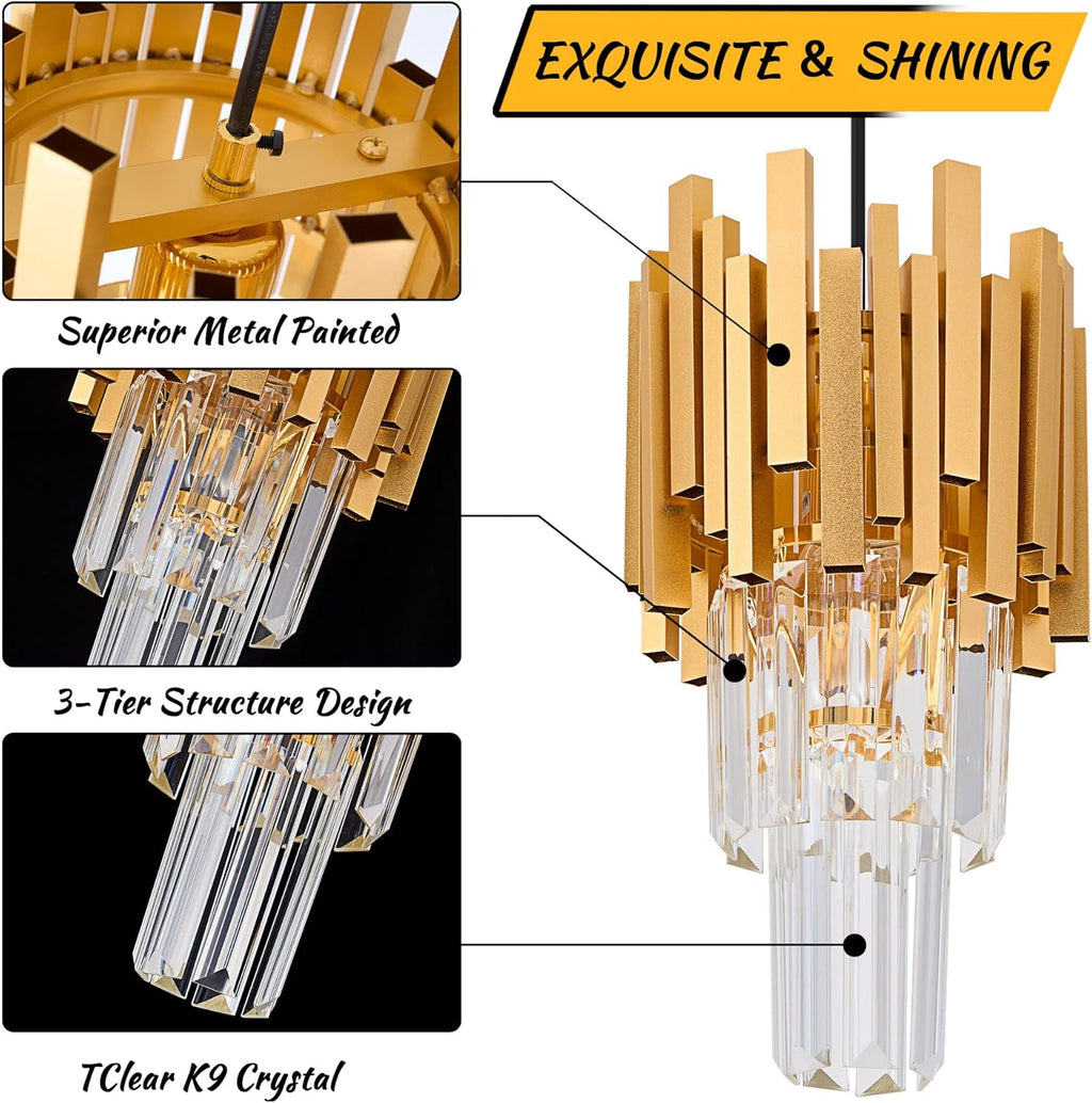 Gold Crystal Pendant Light Mini Modern Luxury Crystal Pendant Light Perfect for Dining Room, Bedroom, Kitchen, Living Room 3-Pack