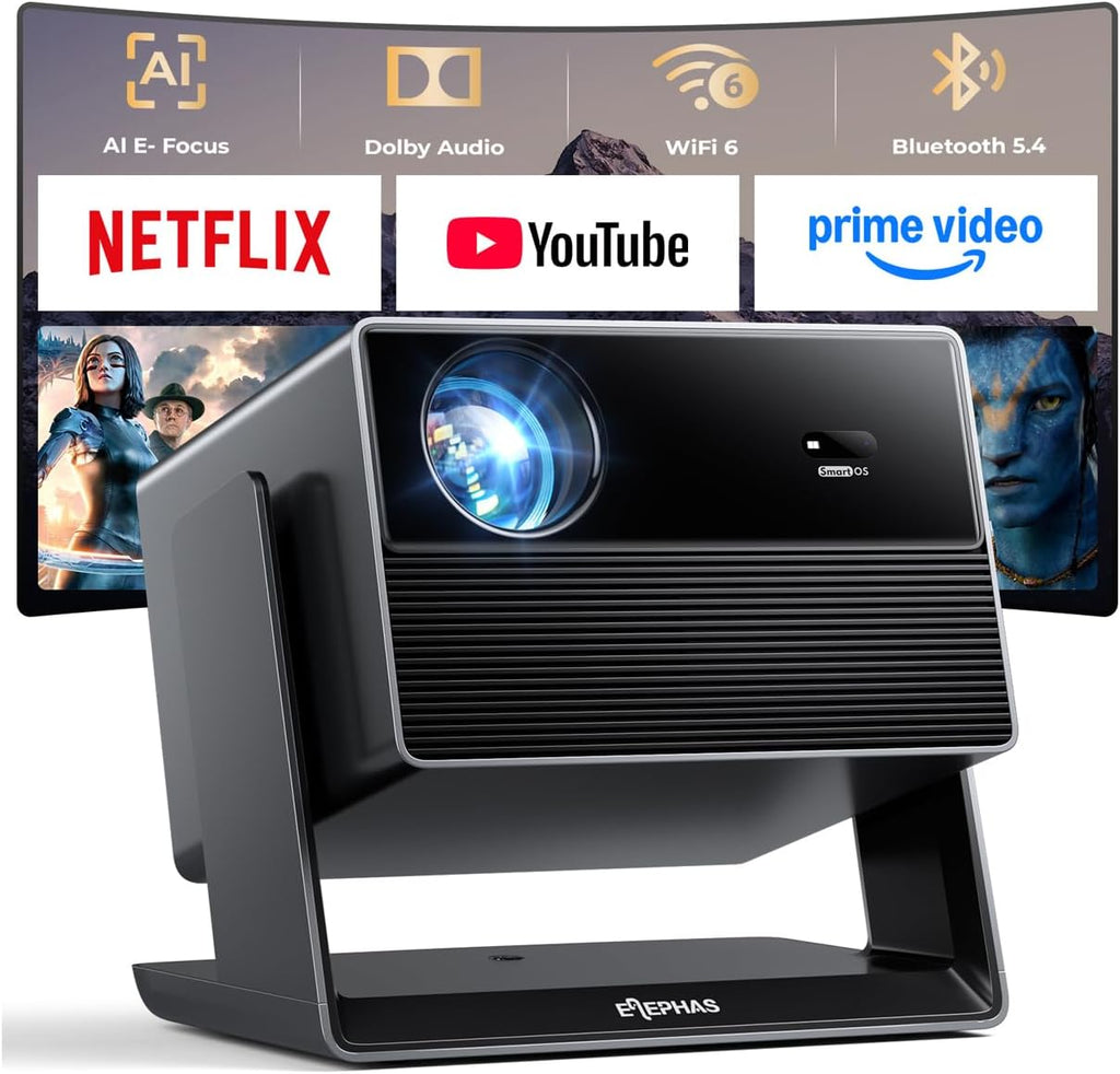 ELEPHAS Smart 4K Projector with WiFi and Bluetooth - Compatible with Netflix/Prime Video/YouTube, 270° Rotatable, AI Auto Focus & Keystone, Portable Home Theater Movie Projector for Indoor Outdoor