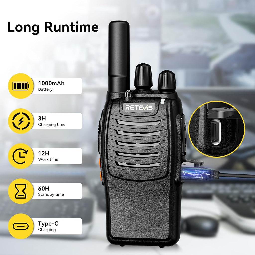 Retevis H-777 Walkie Talkies for Adults, Long Range 2 Way Radio with Earpieces, 10 Way Multi Gang Charger, Type C Rechargeable Handheld Two-Way Radios for Security School, Church(10 Pack, Black)