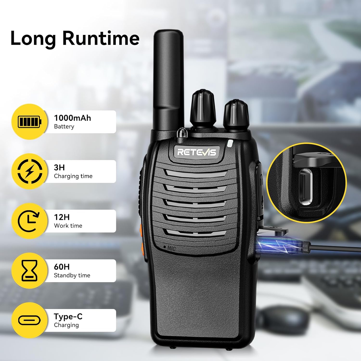 Retevis H-777 Walkie Talkies for Adults, Long Range 2 Way Radio with Earpieces, 10 Way Multi Gang Charger, Type C Rechargeable Handheld Two-Way Radios for Security School, Church(10 Pack, Black)