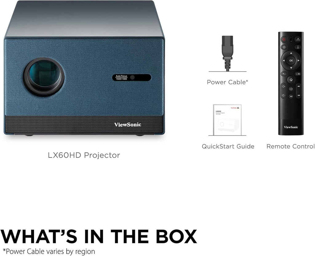 ViewSonic LX60HD 1080p LED Projector, Built-In Google TV for Smooth Home Entertainment, Auto Focus, 360-Degree Projection, and H/V Keystone for Easy Setup, Bluetooth, Wi-Fi, HDMI, and USB-C Inputs