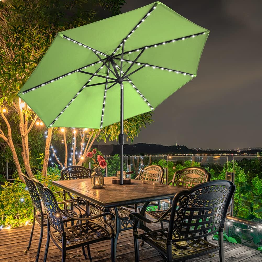 EliteShade USA 10-Year-Non-Fading 9ft Market Patio Umbrella, Commercial Grade Table Sun Umbrella with 80 Solar LED Lights, Crank Open, Windproof & UPF 50+ UV Protection for Garden, Deck, Pool, Backyard, Macaw Green