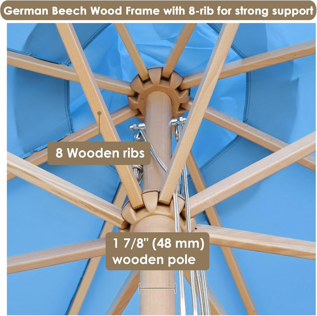 Yescom 13ft Coastal Solid Beech Wood Umbrella Pulley Lift Commercial Base with Wheel Included for Beach Club Seaside Restaurant Terrace Resort Poolside