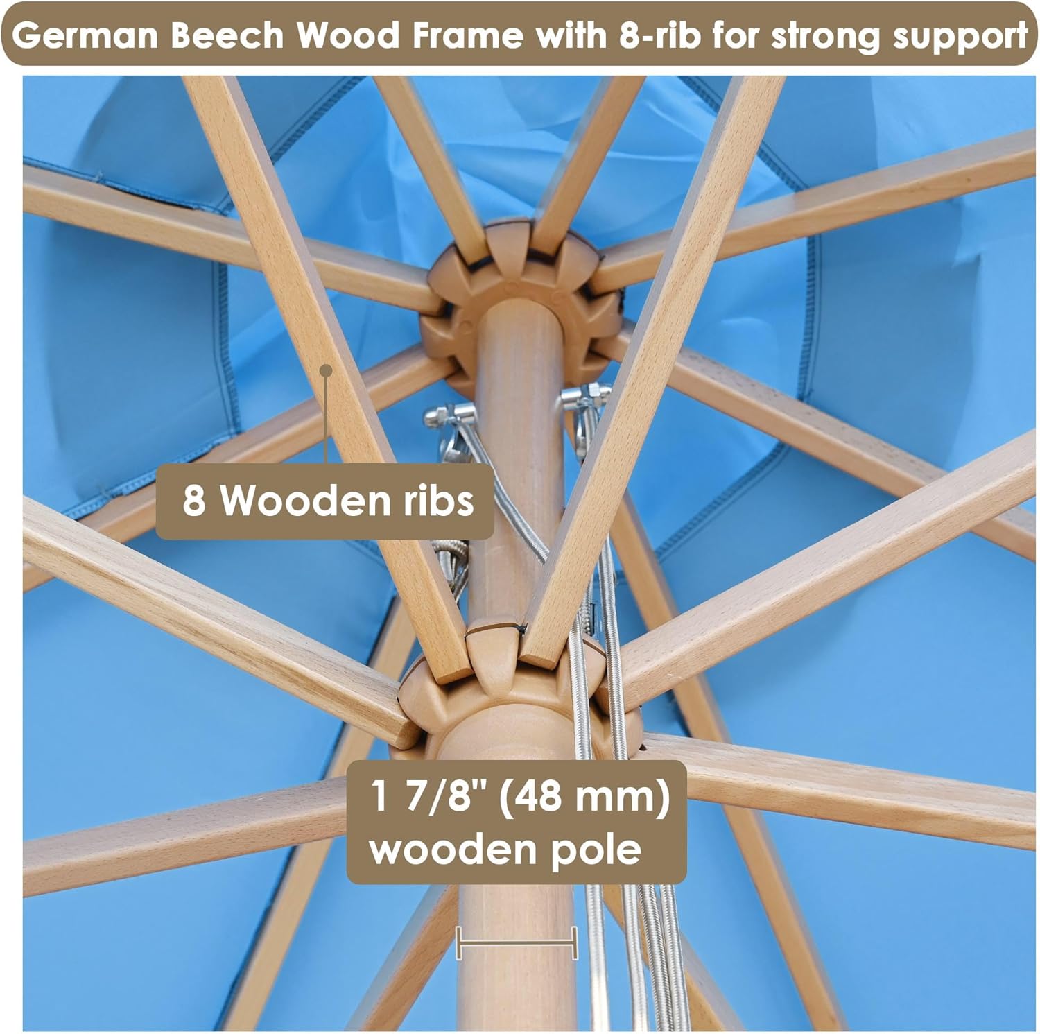 Yescom 13ft Coastal Solid Beech Wood Umbrella Pulley Lift Commercial Base with Wheel Included for Beach Club Seaside Restaurant Terrace Resort Poolside