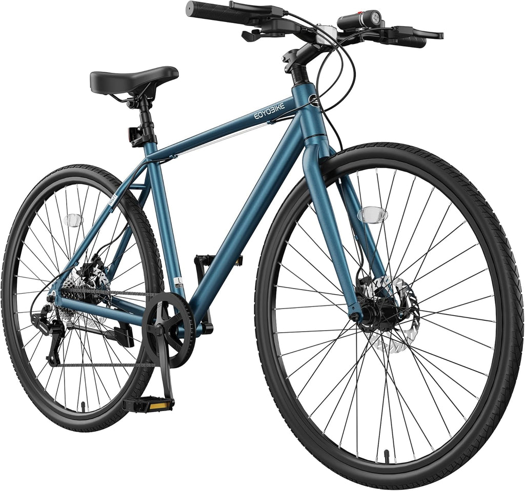 MOONCOOL Hybrid Bike for Men, 700C Aluminum 29LB Ultra-Light 8 Speed Commuter Bike, 350lb Loading, 29" Urban Bicycle, Dual Disc Brakes, for Tall Men&Women, 85% Pre-Assembled