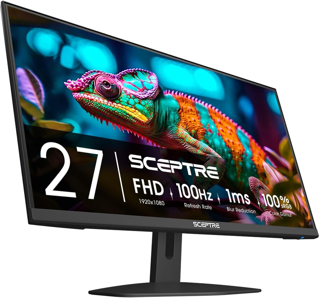 Sceptre 27-Inch Gaming Monitor, FHD 1080p, 100Hz, 1ms, DisplayPort, HDMI x2, 100% sRGB, AMD FreeSync, Built-in Speakers, Eye Care, Frameless, Machine Black (E275W-FW100T Series, 2026)