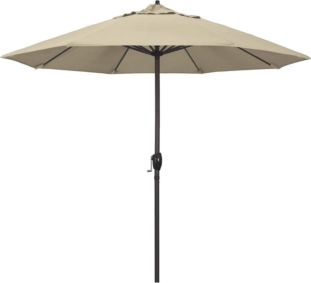 California Umbrella 12-Year Protection 9-Ft Outdoor Patio Umbrella, Sunbrella Fade-Resistant Acrylic Fabric, Auto Tilt and Crank, Heavy-Duty Aluminum Frame/ Reinforced Ribs, Bronze Pole, Antique Beige