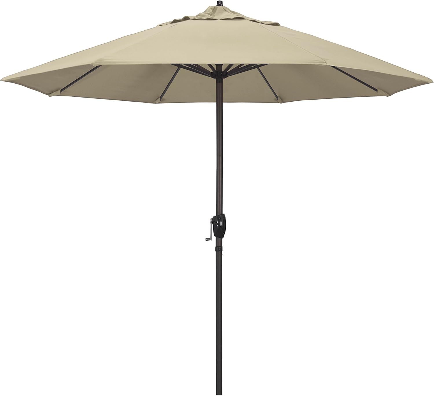 California Umbrella 12-Year Protection 9-Ft Outdoor Patio Umbrella, Sunbrella Fade-Resistant Acrylic Fabric, Auto Tilt and Crank, Heavy-Duty Aluminum Frame/ Reinforced Ribs, Bronze Pole, Antique Beige
