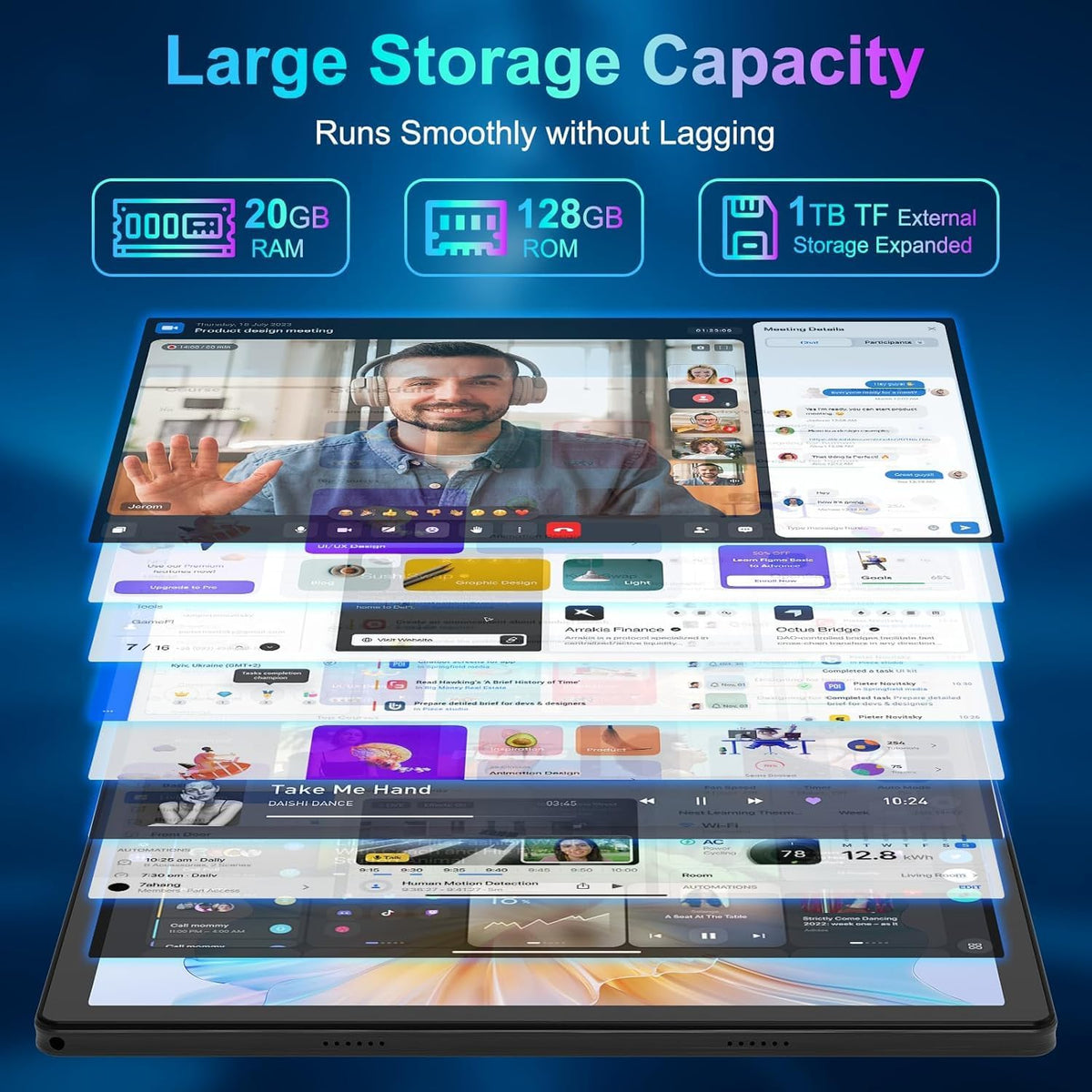 FEARWIKY Tablet, 10.4 inch Android Tablet with 20GB RAM 128GB ROM 1TB TF Card Expandable Octa-Core, Widevine L1, 1280 * 800 HD Touchscreen, Face ID, Wi-Fi 6, Fast Charging