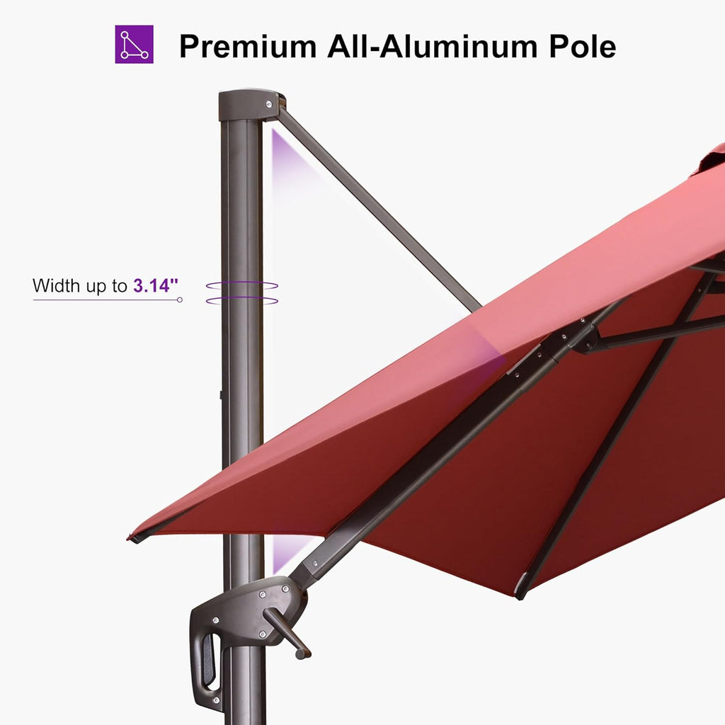 PURPLE LEAF 10' X 10' Patio Cantilever Umbrella with Base Included Antique Bronze Square Outdoor Umbrella with 360° Rotation and Aluminum Offset Hanging for Garden Backyard Pool, Brick Red
