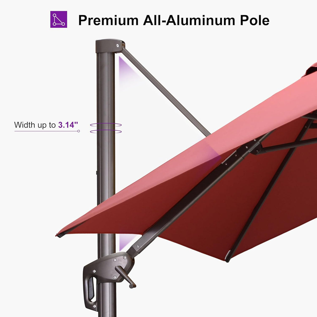 PURPLE LEAF 10' X 10' Patio Cantilever Umbrella with Base Included Antique Bronze Square Outdoor Umbrella with 360° Rotation and Aluminum Offset Hanging for Garden Backyard Pool, Brick Red