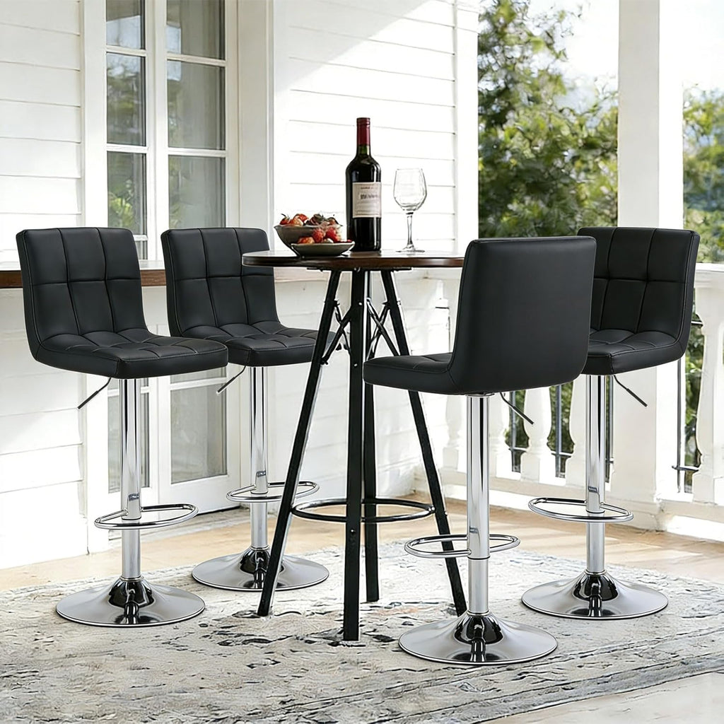 DUMOS Bar Stools Set of 4, 24 inch Counter Height Bar Stools, Upholstered Modern Kitchen Barstools with Metal Base, PU Leather Saddle Stools for Kitchen Island, Inky Black