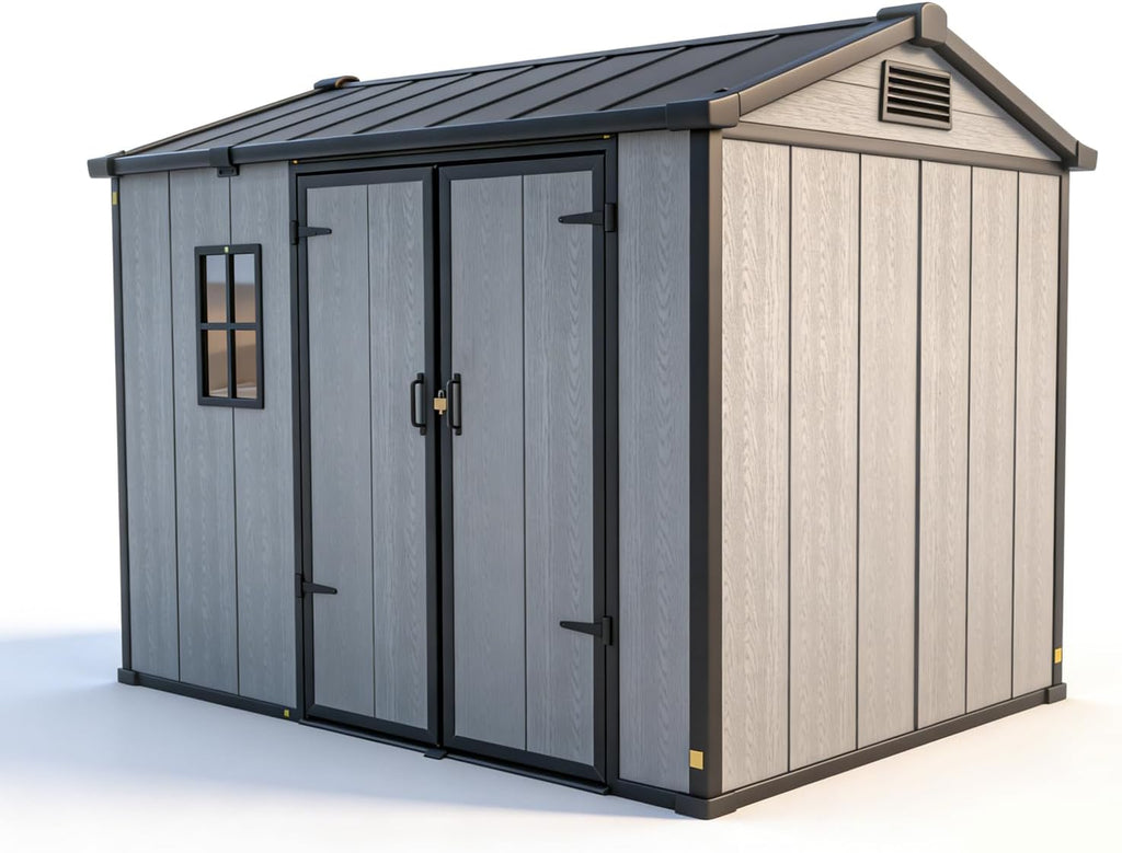 Outdoor Storage Shed, 6x8 FT, Tool Storage Shed with Floor for Patio, Backyard, Garden Tools and Bike, Light Gray