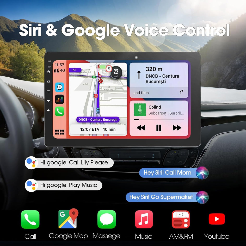 Haudio 10.1 inch Single Din Car Stereo, Rotatable Touch Screen Radio with Wireless Apple CarPlay & Android Auto, Backup Camera, Mirror Link, SWC, GPS, Voice Control, Bluetooth, WiFi
