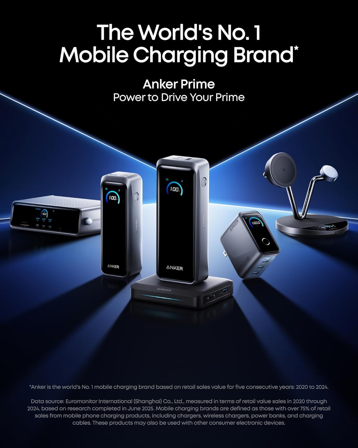 Anker Prime Charger,160W 3-Port Compact GaN USB C Charger,Smart Display and Touch Control,Up to 140W Single‑Port Fast Charging,for MacBook Pro,Laptop,iPhone 17 Series(Cable Not Included,Non-Battery)