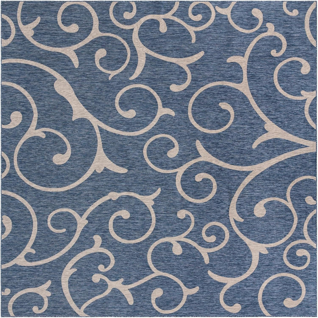 Unique Loom Outdoor Botanical Collection Area Rug - Curl (13' Square, Blue/ Ivory)