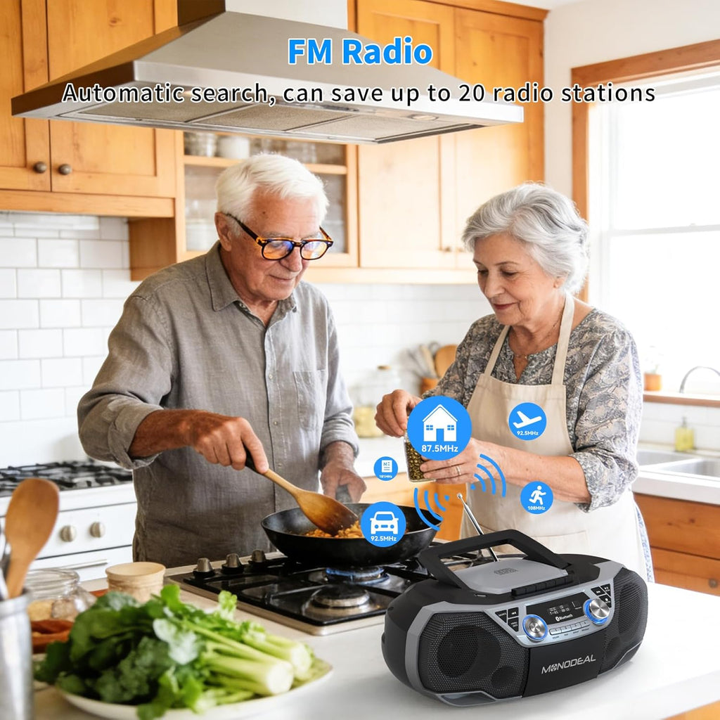 MONODEAL CD Player & Cassette Tape Player with Bluetooth, Powerful Stereo CD Player Boombox with X-BASS,CD and Cassette Player Combo,FM/USB/AUX & Remote, Tape Recording, Sleep Timer, AC/DC Powered