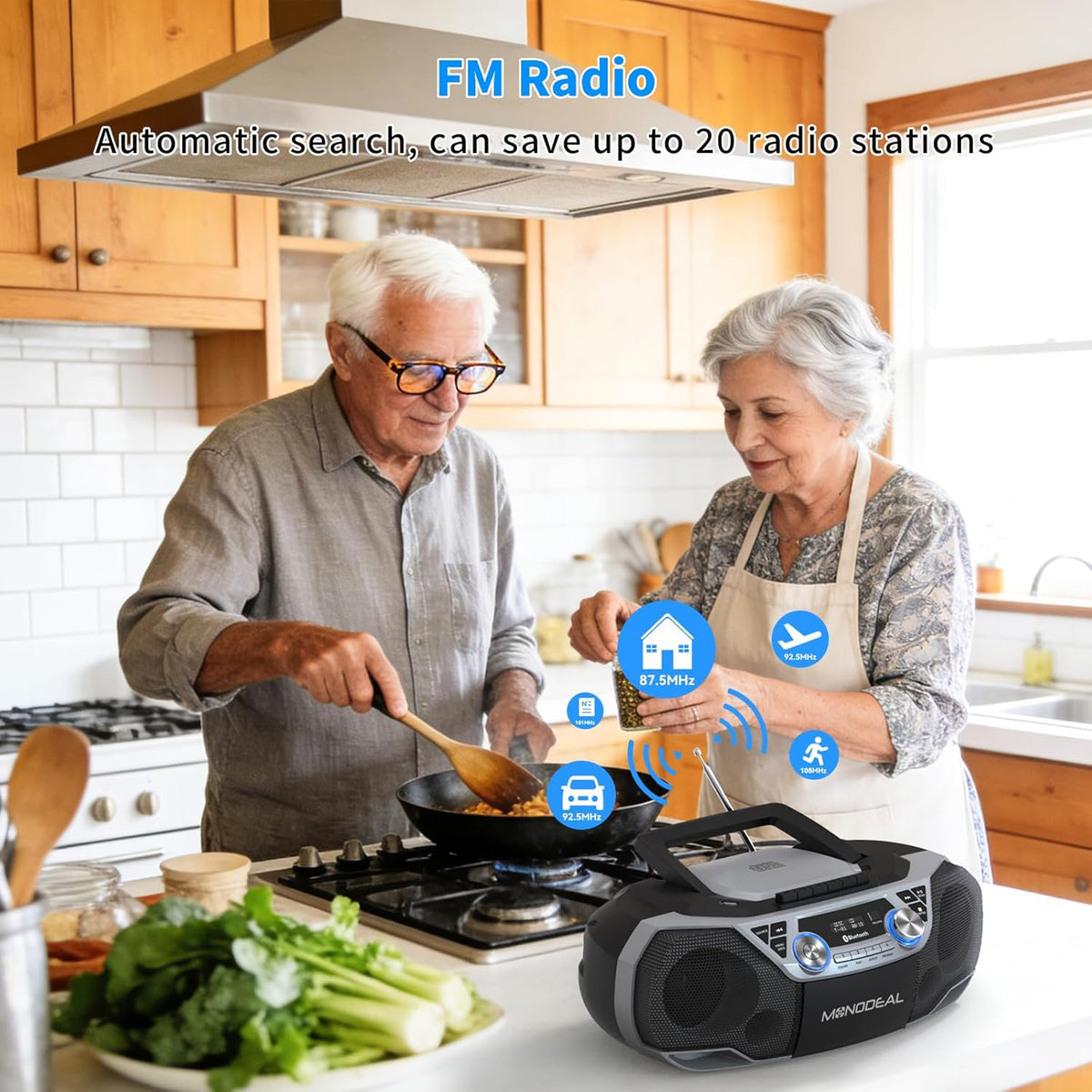 MONODEAL CD Player & Cassette Tape Player with Bluetooth, Powerful Stereo CD Player Boombox with X-BASS,CD and Cassette Player Combo,FM/USB/AUX & Remote, Tape Recording, Sleep Timer, AC/DC Powered