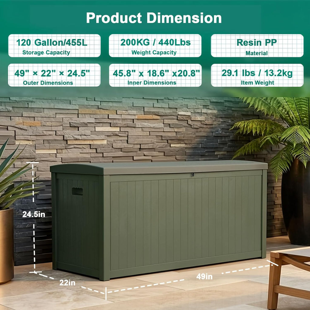 EHHLY Outdoor Storage Box Large-120 Gallon Deck Box with Hydraulic Pistons&Lockable Secure, Waterproof Resin Package Delivery Box for Outside Porch, Curbside, Patio, Home