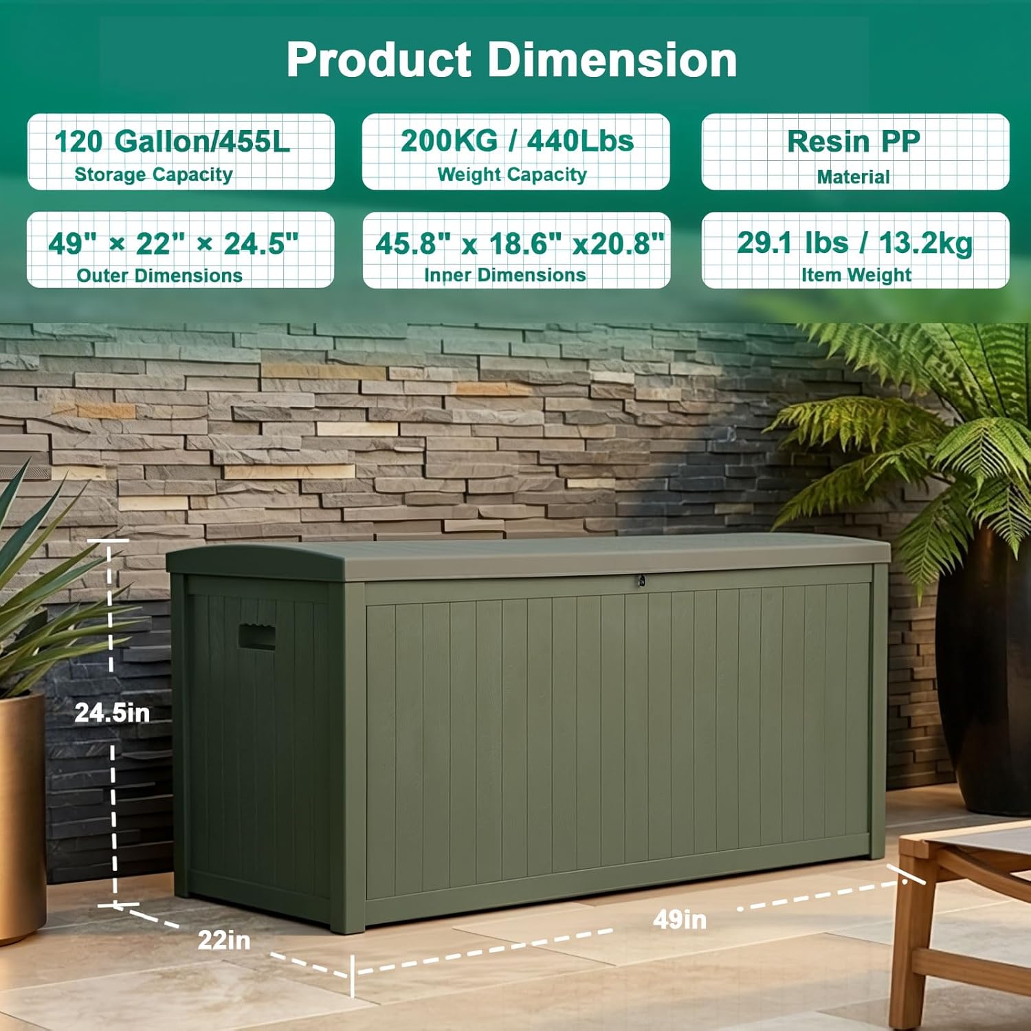 EHHLY Outdoor Storage Box Large-120 Gallon Deck Box with Hydraulic Pistons&Lockable Secure, Waterproof Resin Package Delivery Box for Outside Porch, Curbside, Patio, Home