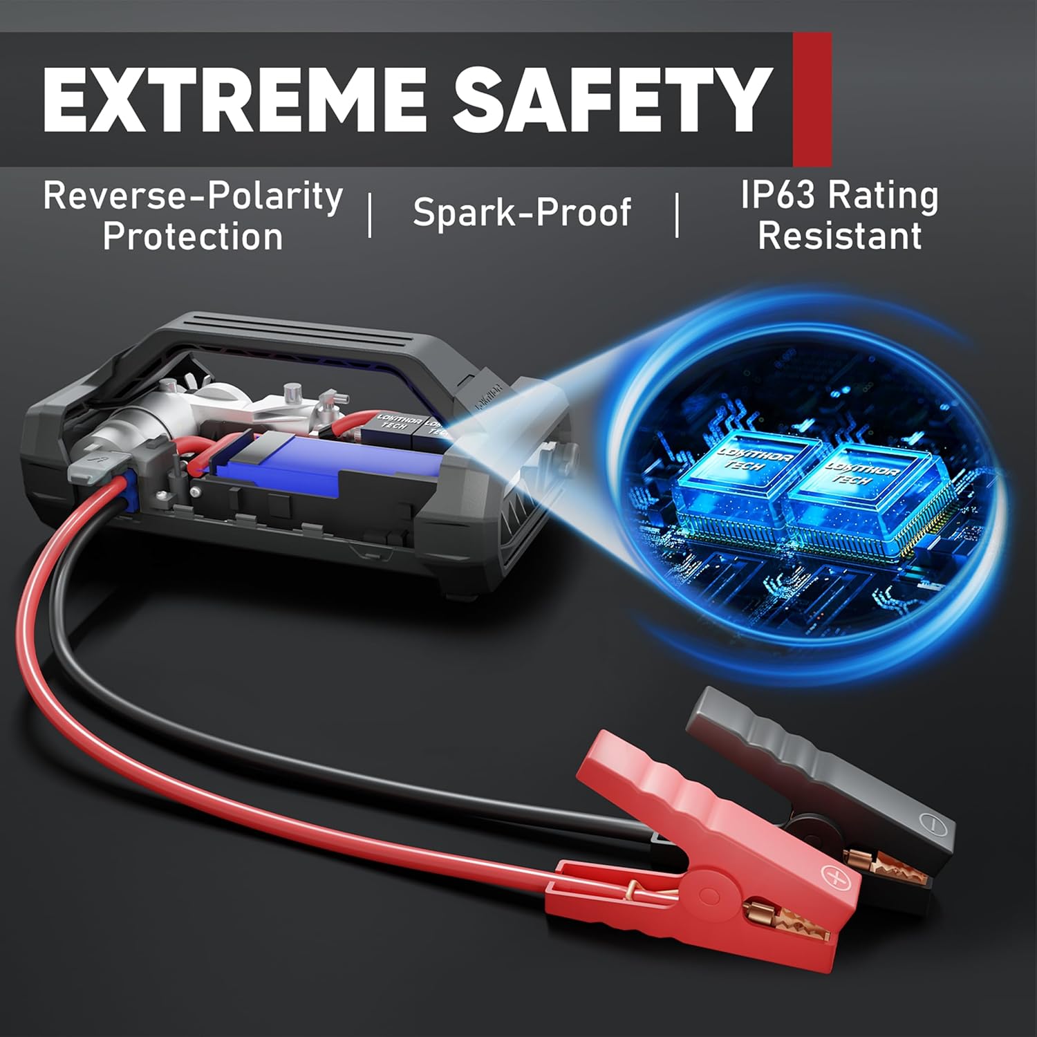 LOKITHOR JA302 Jump Starter with Air Compressor, 2500Amp 12V Portable Car Battery Booster Pack for Upto 8.5L Gas or 6.5L Diesel, 150 PSI Tire Inflator with Digital Screen, 36 Months Ultra-Long Standby