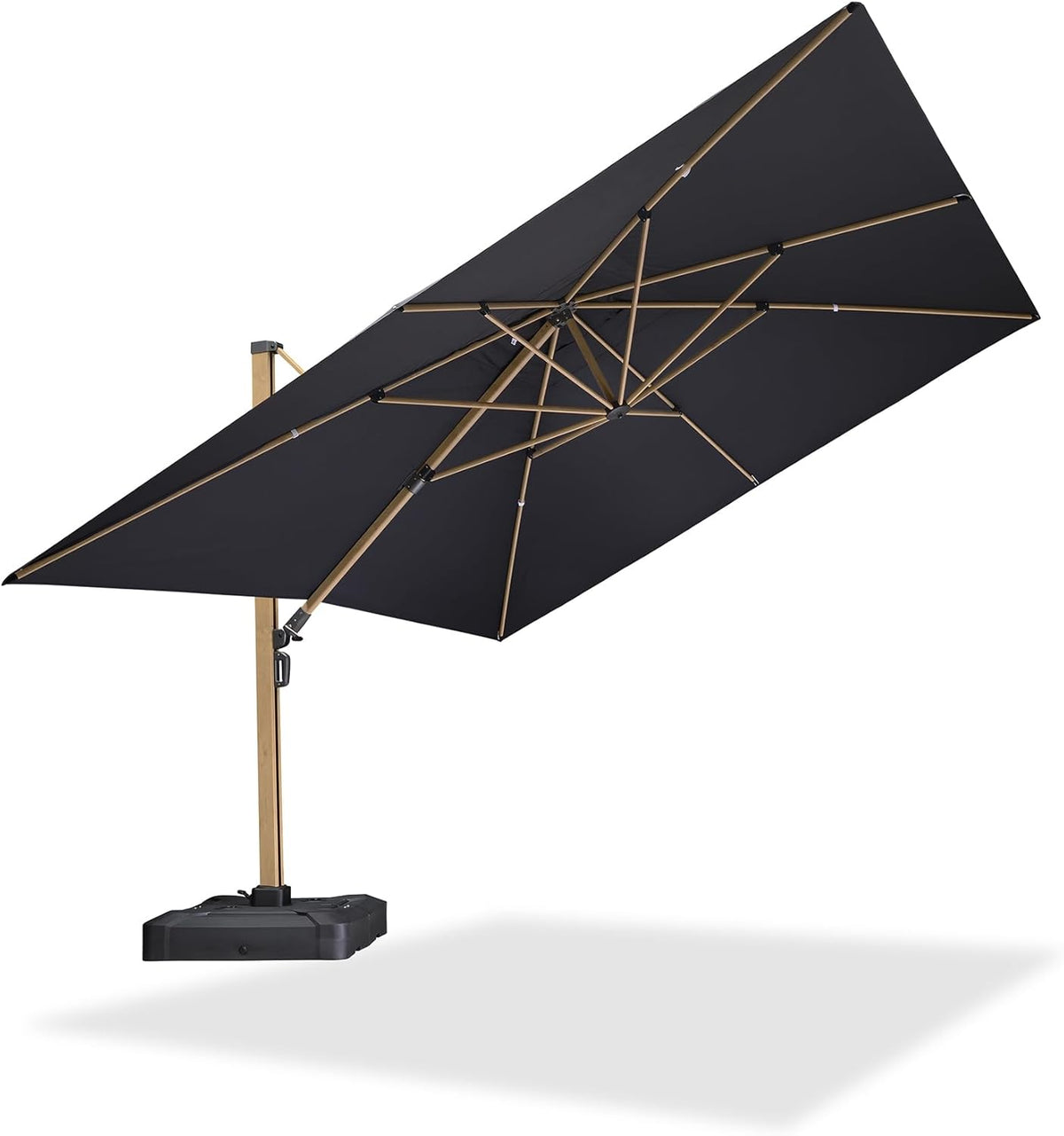 PURPLE LEAF 12FT Patio Umbrella Square Cantilever Umbrella Teak Finished Aluminum Frame Large Windproof Offset Outdoor Sun Umbrellas for Beach Pool Deck, Grey