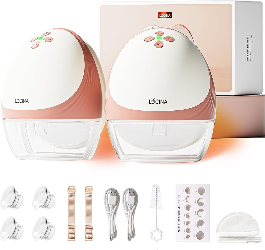 Heated Wearable Breast Pump Hands-Free, Portable Electric Breastfeeding Pump, 4 Modes & 9 Levels, Innovated Heating Tech with Strong Battery & Hospital-Grade Suction, 19/21/24mm Flange Inserts