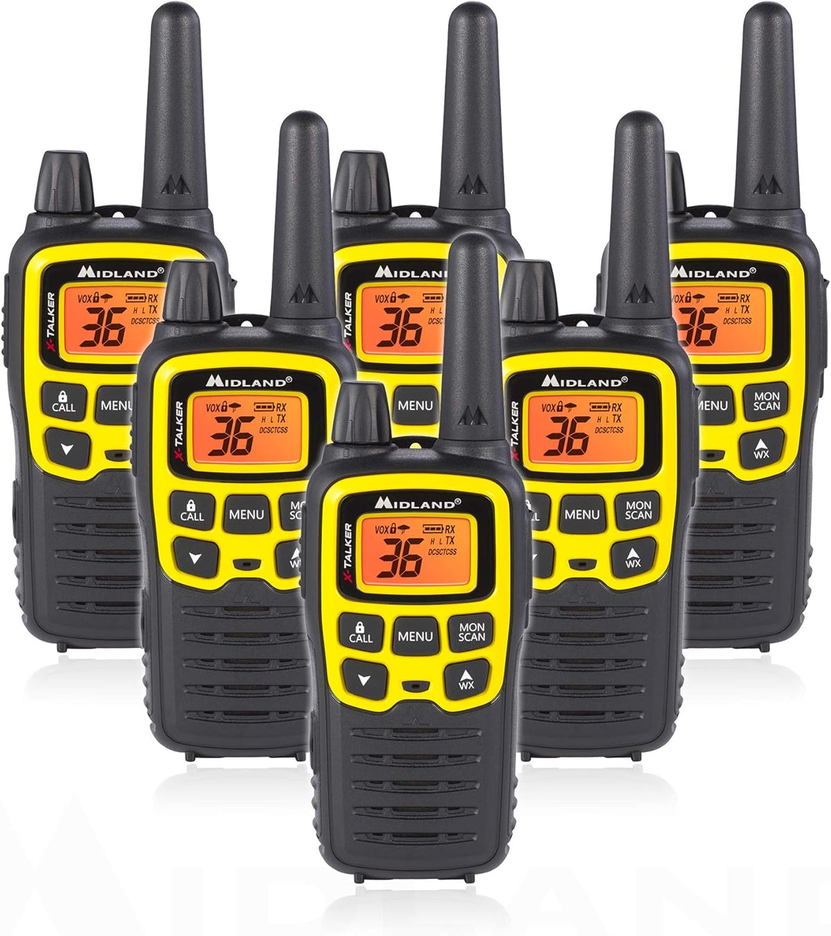 Midland T61VP3 36 Channel FRS Two-Way Radio - Up to 32 Mile Range Walkie Talkie - Yellow/Black (Pack of 12)