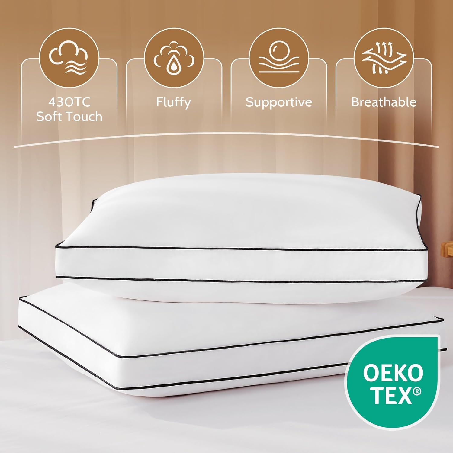 DOWNSTORIA Goose Feather Down King Bed Pillows 2 Pack, Luxury Hotel Collection Pillows Set of 2 with Gusset, Down Surrounded Pillow for Side and Back Sleepers, Gusseted Fluffy Pillows 20x36 in.