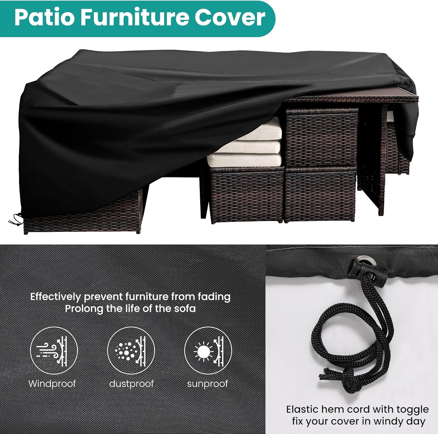 Wumiokio Patio Furniture Set, 7 Pieces Outdoor Patio Furniture with Dining Table&Chair, All Weather Wicker Conversation Set with Ottoman,Brown Rattan & Ivory Cushions (Include Sofa Dust Cover)