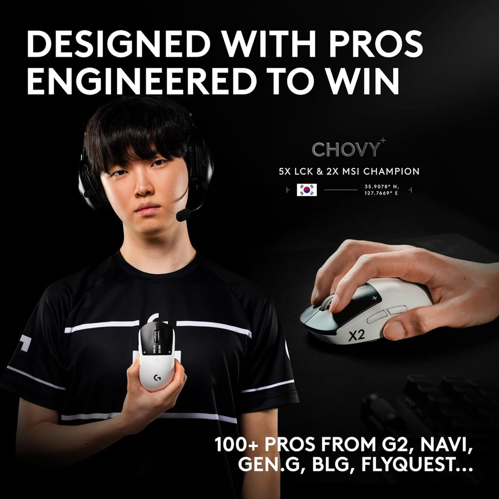 Logitech PRO X2 SUPERSTRIKE Lightspeed Wireless Gaming Mouse, Ultra-Fast Performance, Ultra Lightweight (61 g), Customizable Click Haptics, USB-C Charging, for PC/Mac/Laptop - White