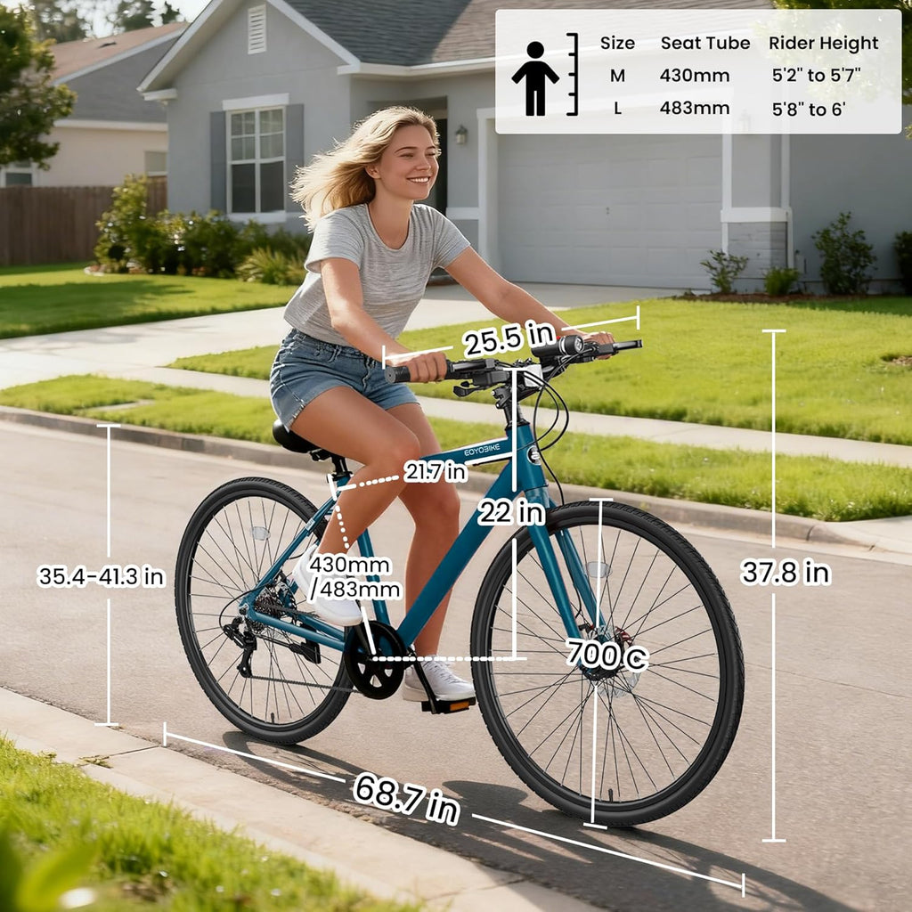 MOONCOOL Hybrid Bike for Men, 700C Aluminum 29LB Ultra-Light 8 Speed Commuter Bike, 350lb Loading, 29" Urban Bicycle, Dual Disc Brakes, for Tall Men&Women, 85% Pre-Assembled