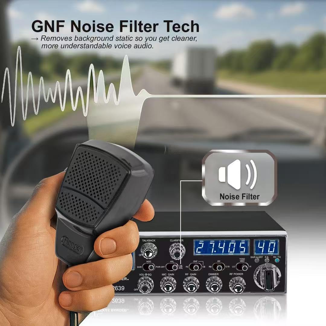 Texas Ranger TRE-2639 40 Channel AM CB Radio for Truckers – Metal-Reinforced Front Panel, Large Multi-Function Meter, GNF Noise Filter, Variable Power, Talkback & SWR Protection, Quick CH19