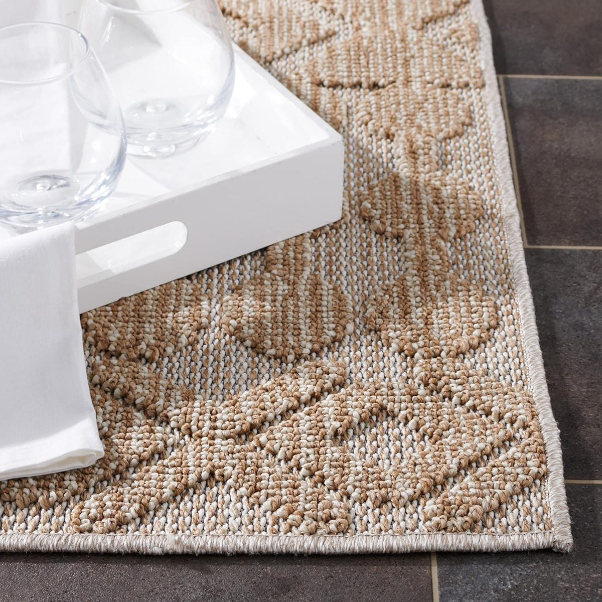 SAFAVIEH Washable Rug Outdoor Global Collection - 9' x 12', Beige & Brown, Non-Shedding & Easy to Clean, Ideal for Patio, Backyard, Mudroom (GLB214B)