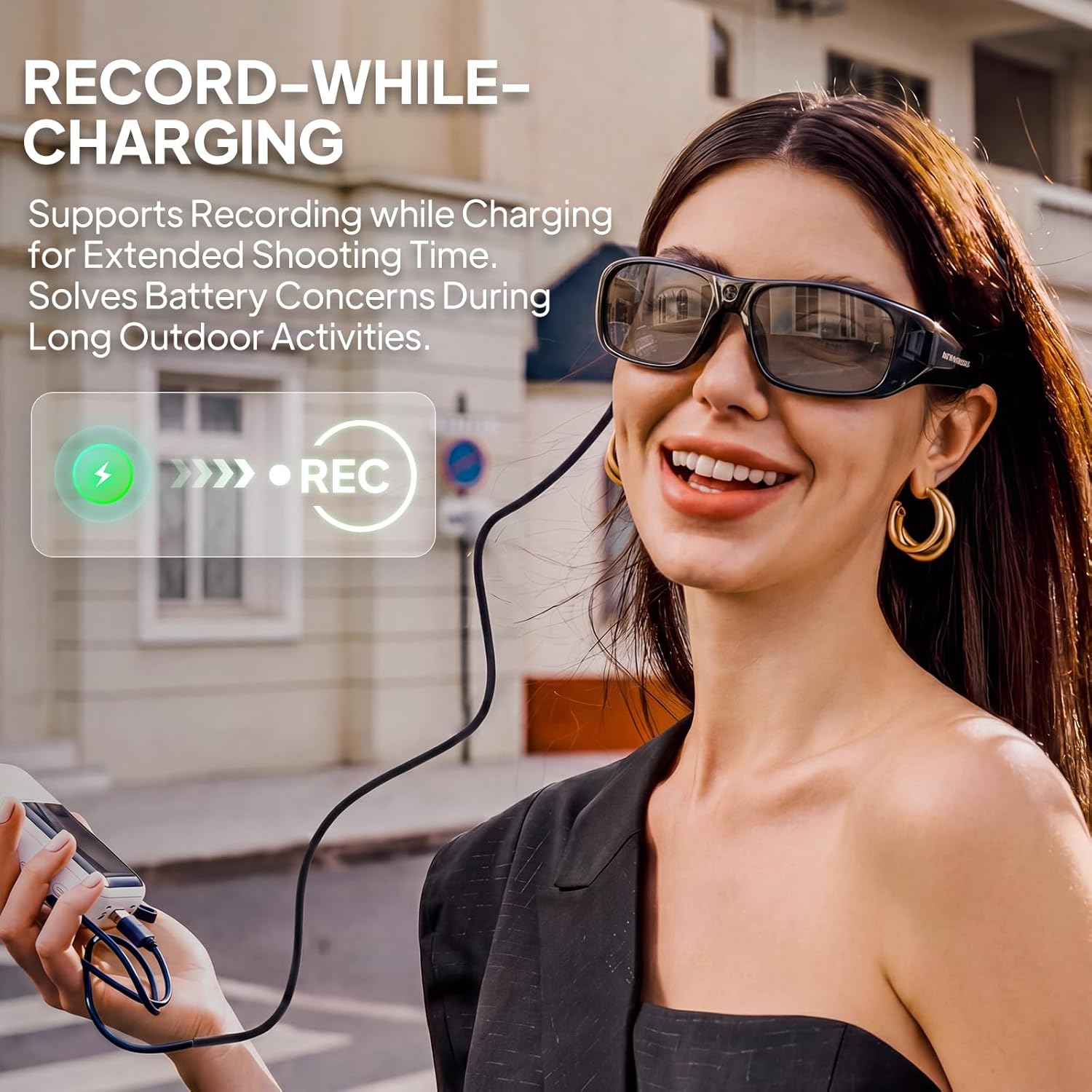 OhO sunshine Anti-Shake Stabilization 2K QHD Camera Sunglasses, Record-While-Charging, Water Resistant & Photochromic Lenses