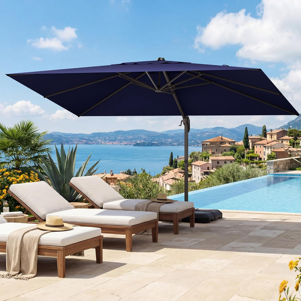 HASLE OUTFITTERS 9x12 FT Patio Cantilever Umbrella with Base, Outdoor Offset Large Rectangular Heavy Duty Umbrellas with 360° Rotation for Pool Garden Deck .Navy