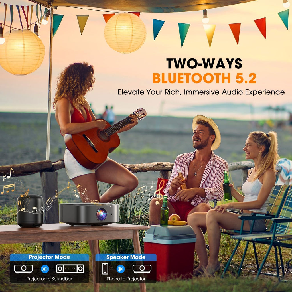 386+ Built-in Apps DBPOWER E2 Smart Projector with WiFi and Bluetooth, Native 1080P Mini Projector Compatible with Netflix, Youtube, D+, Hulu, Max & Crunchyroll, Electric Focus & Carry Case