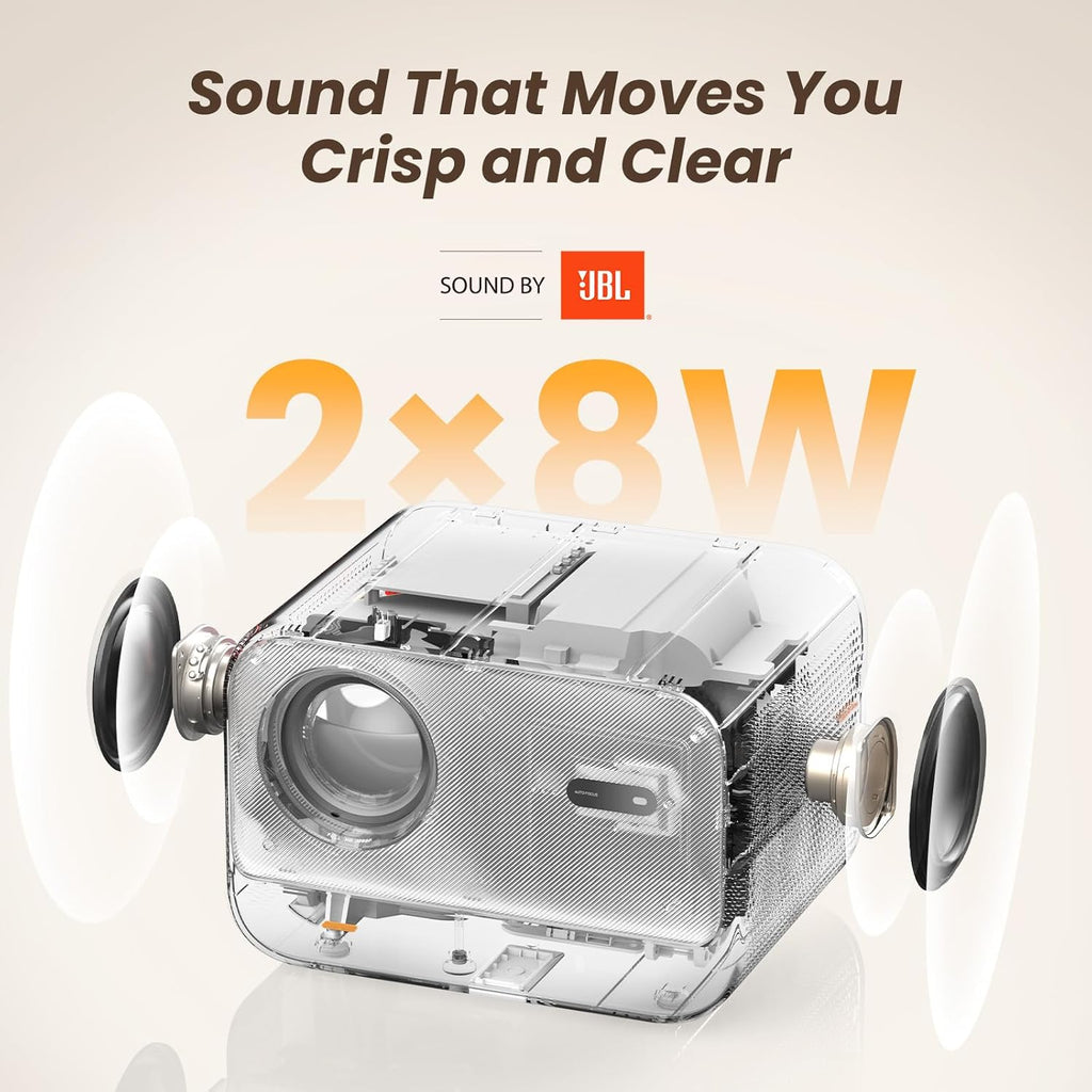 Sound by JBL&Seamless Autofocus Yaber 1080P Projector 4K Support with WiFi 6 and Bluetooth, Portable Outdoor Movie Projector, Home Theater Projector for iPhone/TV Stick/HDMI/Laptop/PS5-White