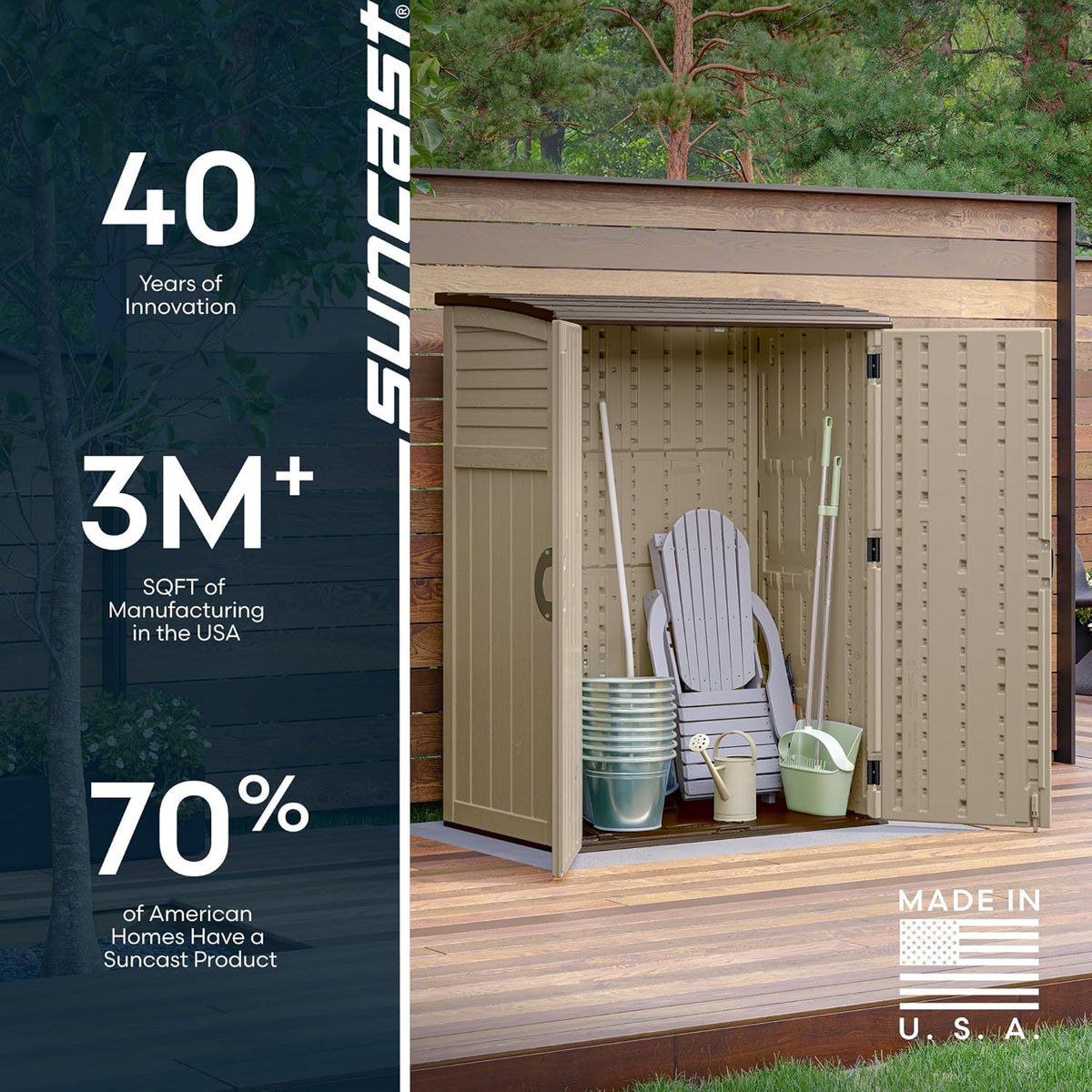 Suncast Outdoor Storage Shed, Water Resistant Resin Vertical Outdoor Storage Cabinet for Patio, Garden Tools, Cushions, & Equipment, Weatherproof Multi-Wall Design, 54 cu. ft., Made in USA