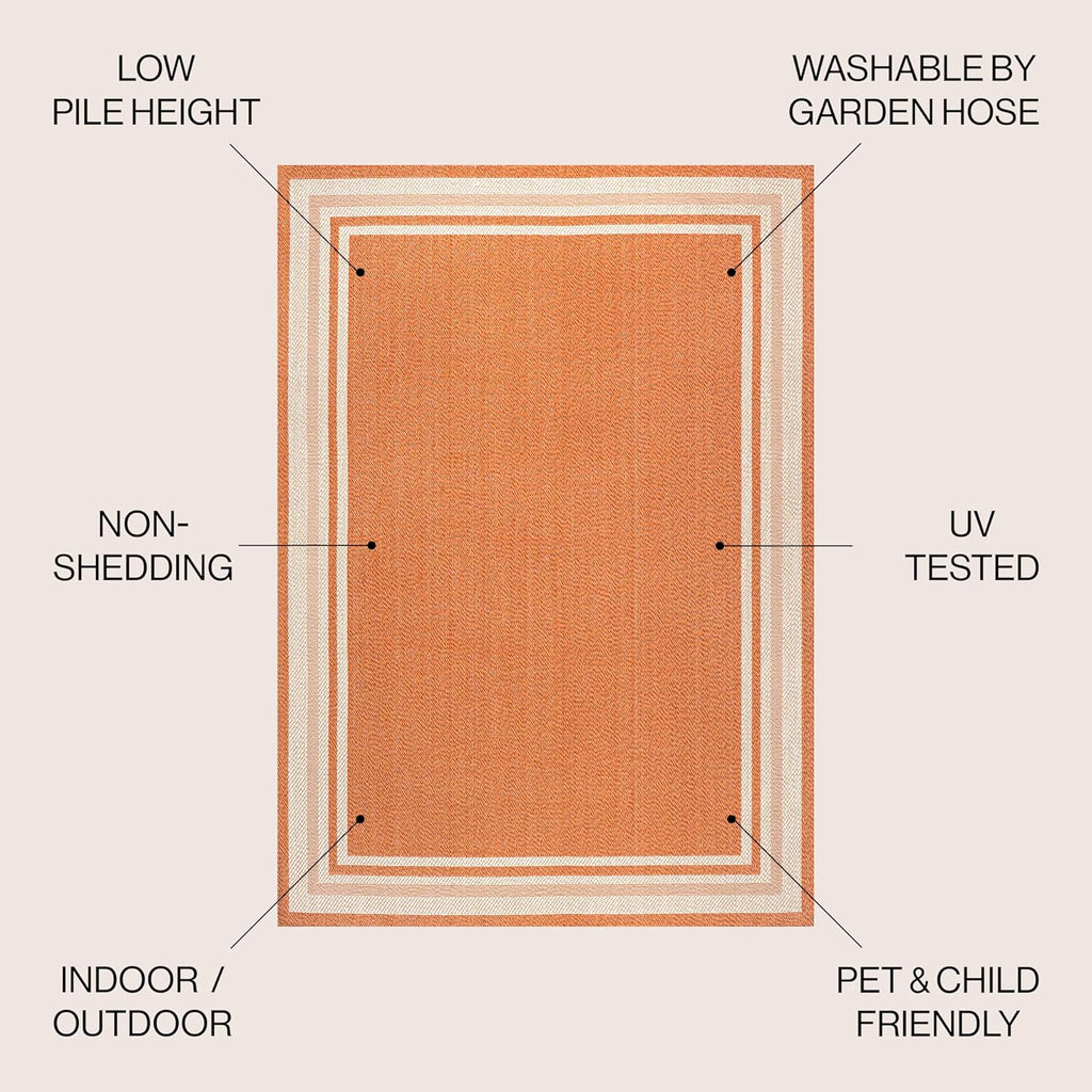 JONATHAN Y Border Stripe Indoor Outdoor Area Rug 8X10 Orange/Cream, James Modern for Backyard, Patio, Porch, Easy-Cleaning, High Traffic, Pet-Friendly, Non-Shedding (SMB201D-8)