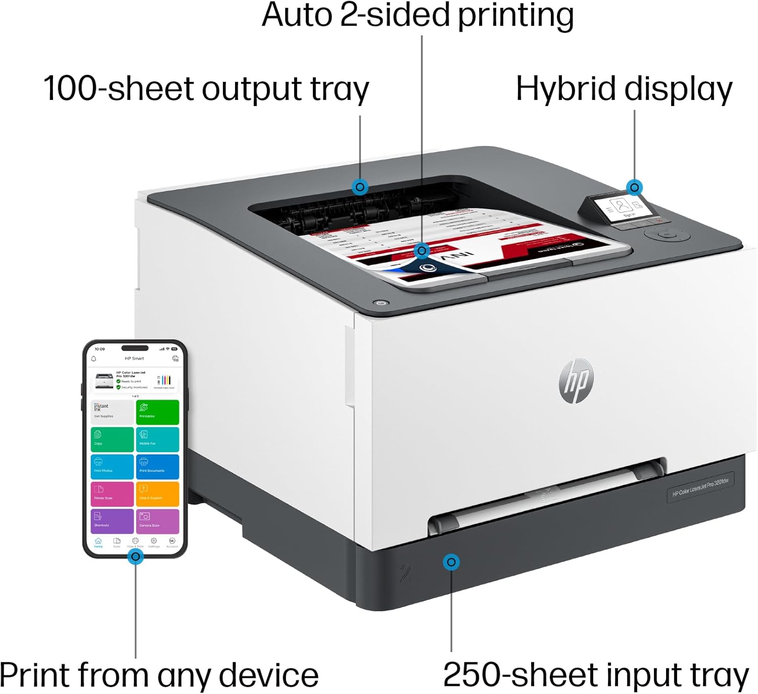 HP Color Laserjet Pro 3201dw Wireless Color Laser Printer, Office Printer, Duplex, Best for Office (499Q9F)