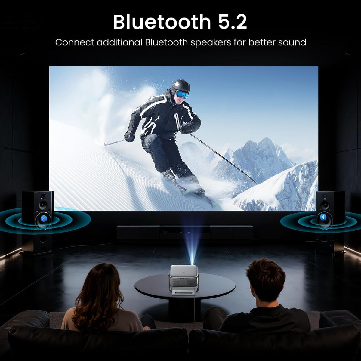 2000 ANSI Official Licensed Google TV Outdoor Projector 4K Decoding, Smart Projector with Wifi and Bluetooth, Auto Focus, Dolby Sound, Built-in Apps, HAPPRUN Indoor Home Theater with 270° Stand
